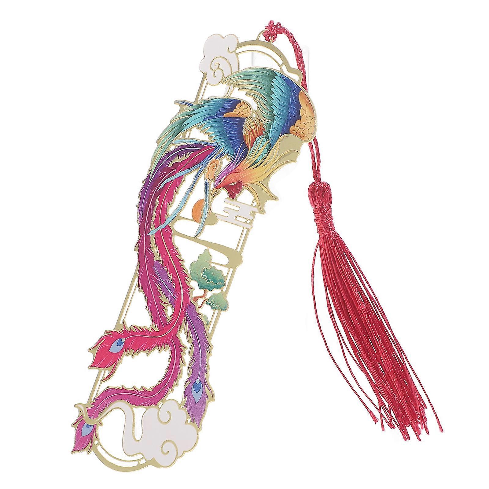 Copper Chinese Style Bookmark for Book Use with 4Pcs Decorative Tassel Set