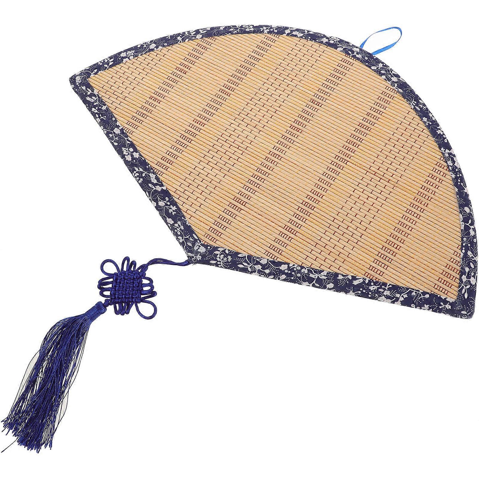 Unique Bamboo Fan Wall Art 3Pcs Featuring Blue and White Floral Fabric Edging for Stylish Home Decorations and Ceiling Displays