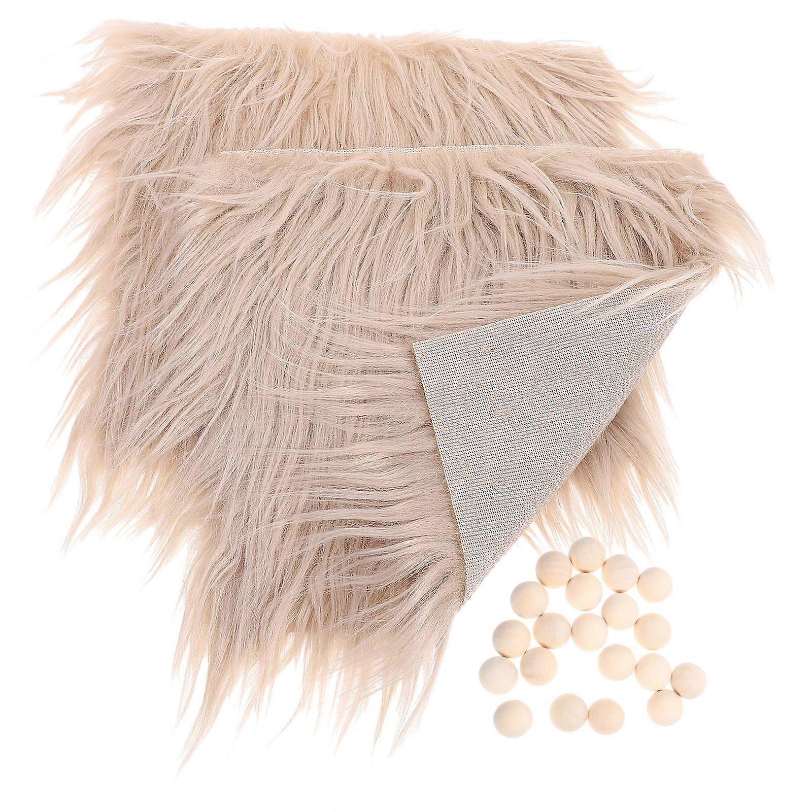 Khaki Faux Square Fabric with Wooden Balls for Crafting 2Sets DIY Gnome Making