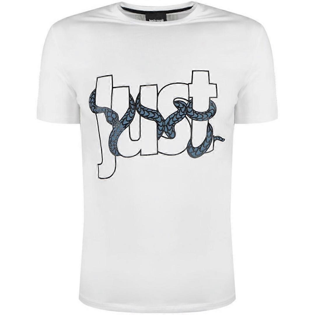 Just Cavalli Snake Wrapped Logo White T-Shirt