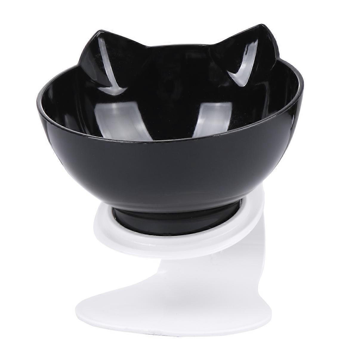 Black Plastic Cat Feeder Neck Guard for Pets 2Pcs Tilting Bowl