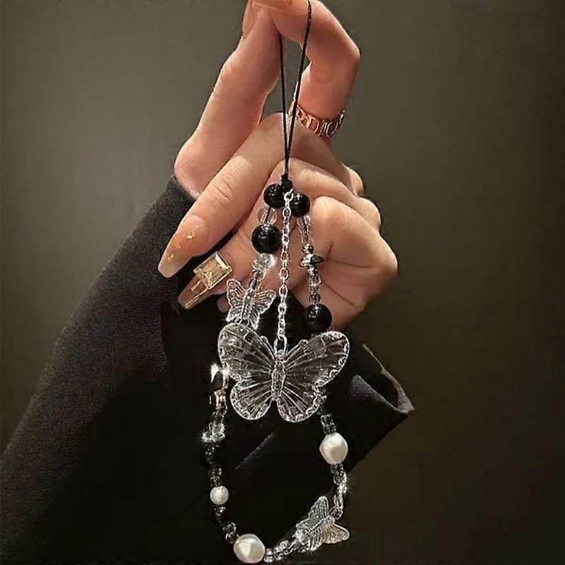  Bla Agate  Pearl Chain Portable Lanyard for All Mobile Phone Case Models High End 3C Digital Accories