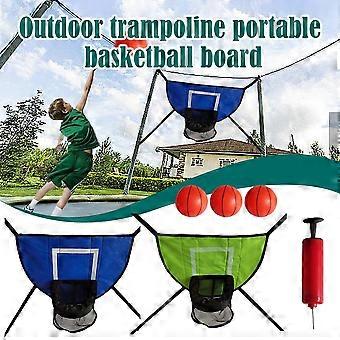 Grönt basketkorgsset för barn, bärbar utomhusstudsmatta med pump och 3 bollar ingår