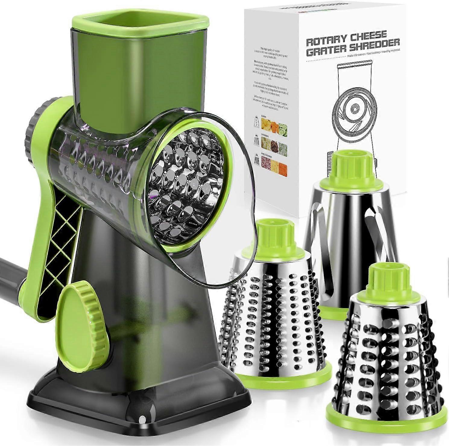 Hand-Crank Rotary Cheese Grater: 3-in-1 Shredder, Slicer & Grinder with Stainless Steel Blades | Stable Suction Base, Labor-Saving Handle | Safe Kitch