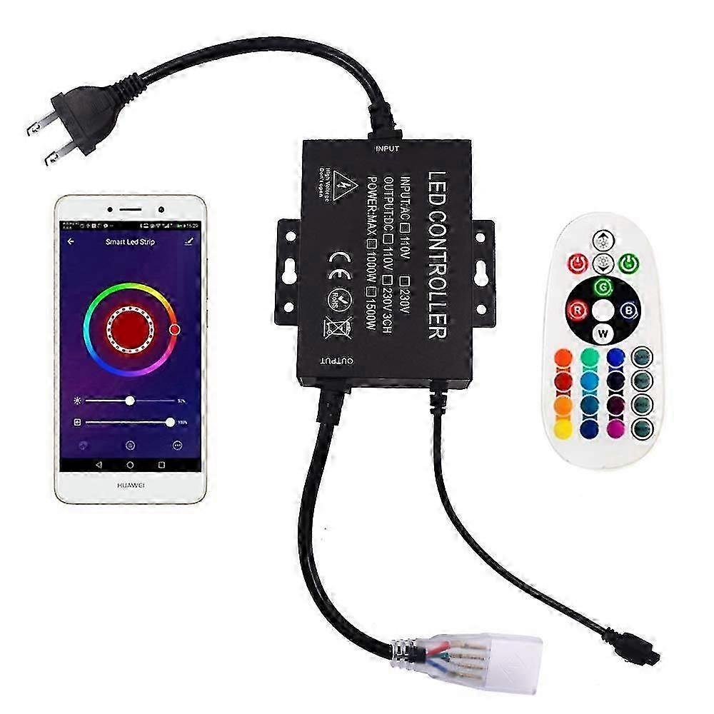 LED Controller, 1500W High-Voltage WIFI Color Changing RGB Controller with IR Remote and Music Time APP Controlz