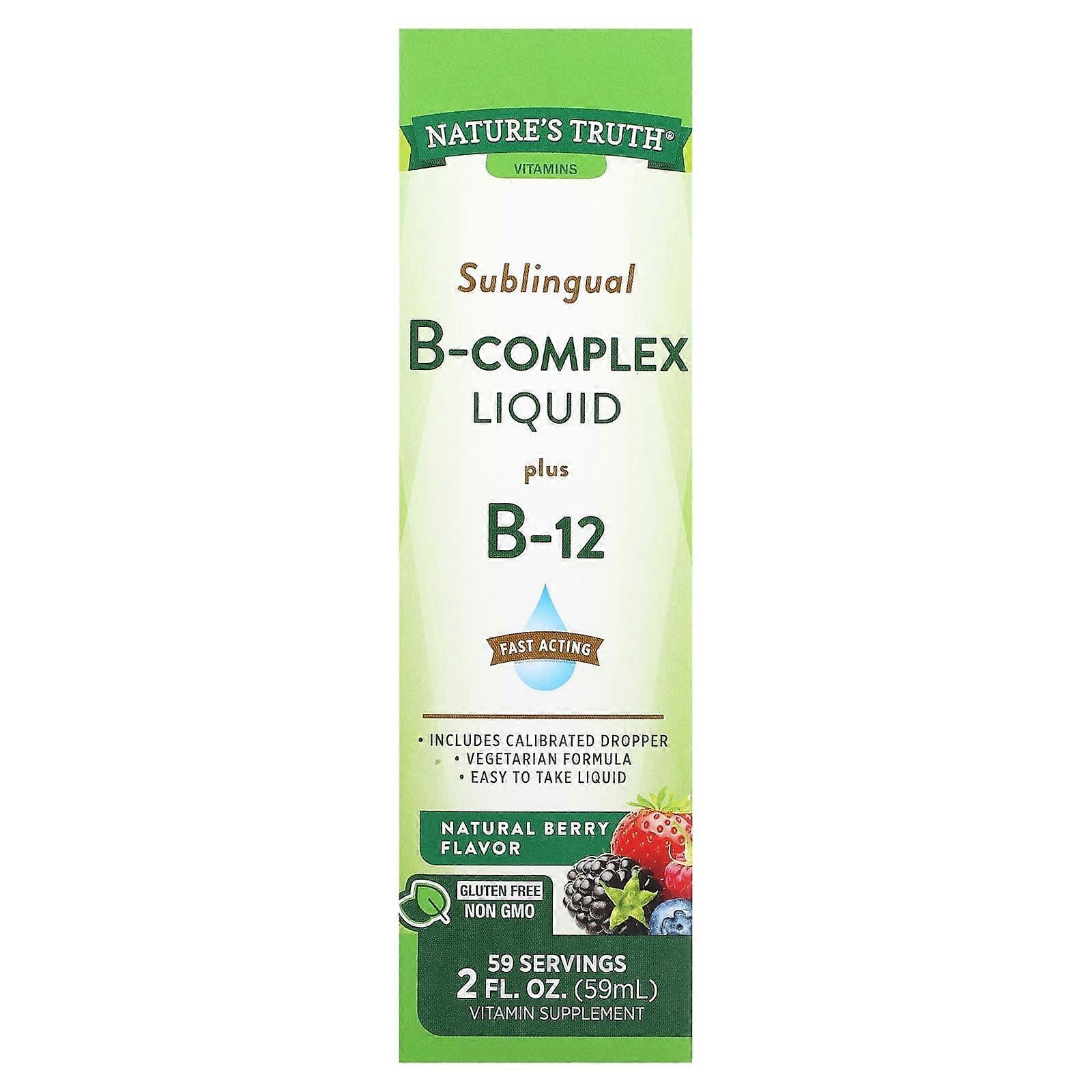 Vitamins, Sublingual B-Complex Liquid Plus B-12, Natural Berry, 2 fl oz (59 ml)