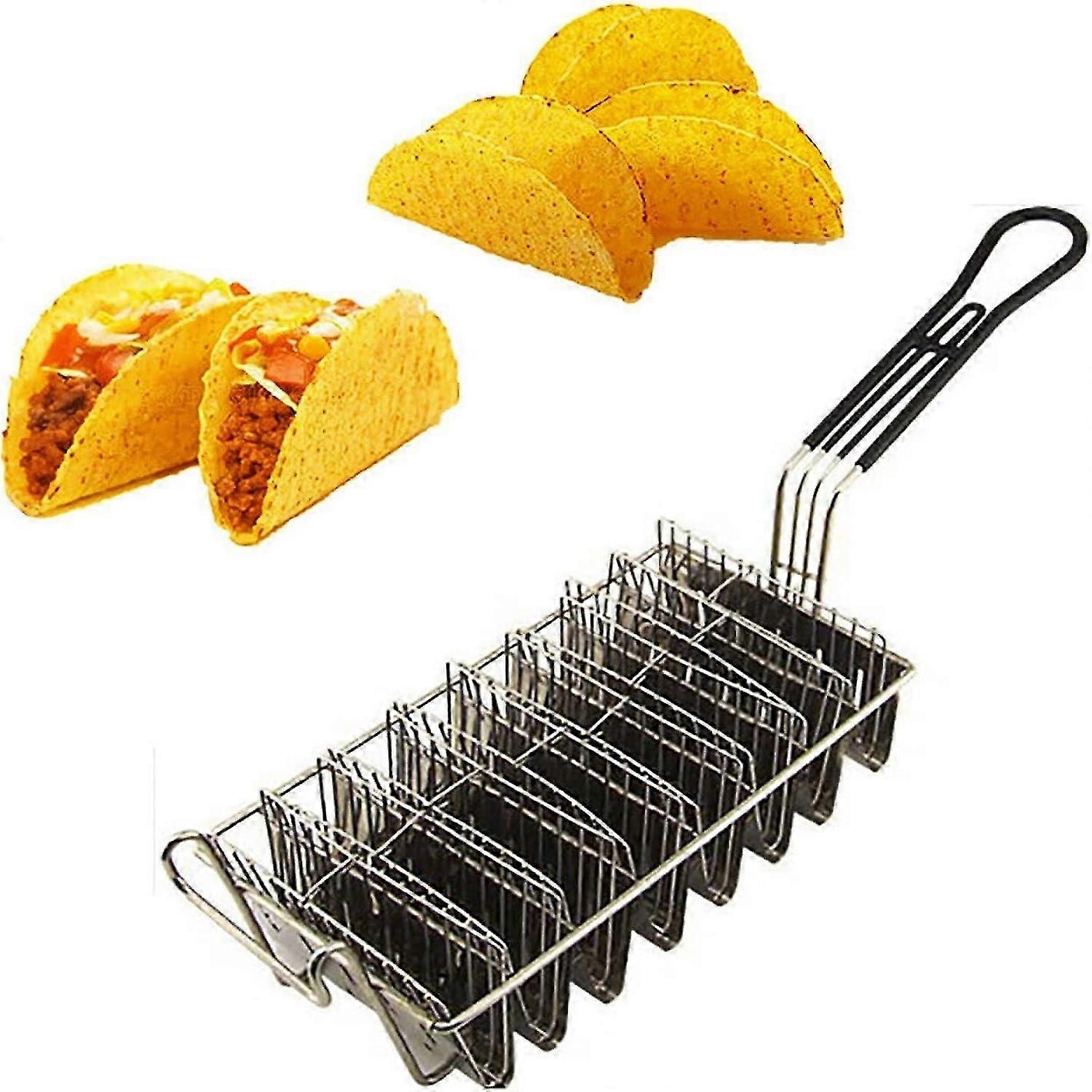 Taco Frying Basket Holds 6 Shells Heavy- Duty Taco Shell Deep Fryer Basket with Grip Handle Kitchen Cooking Tool for Burritos and Tortillas