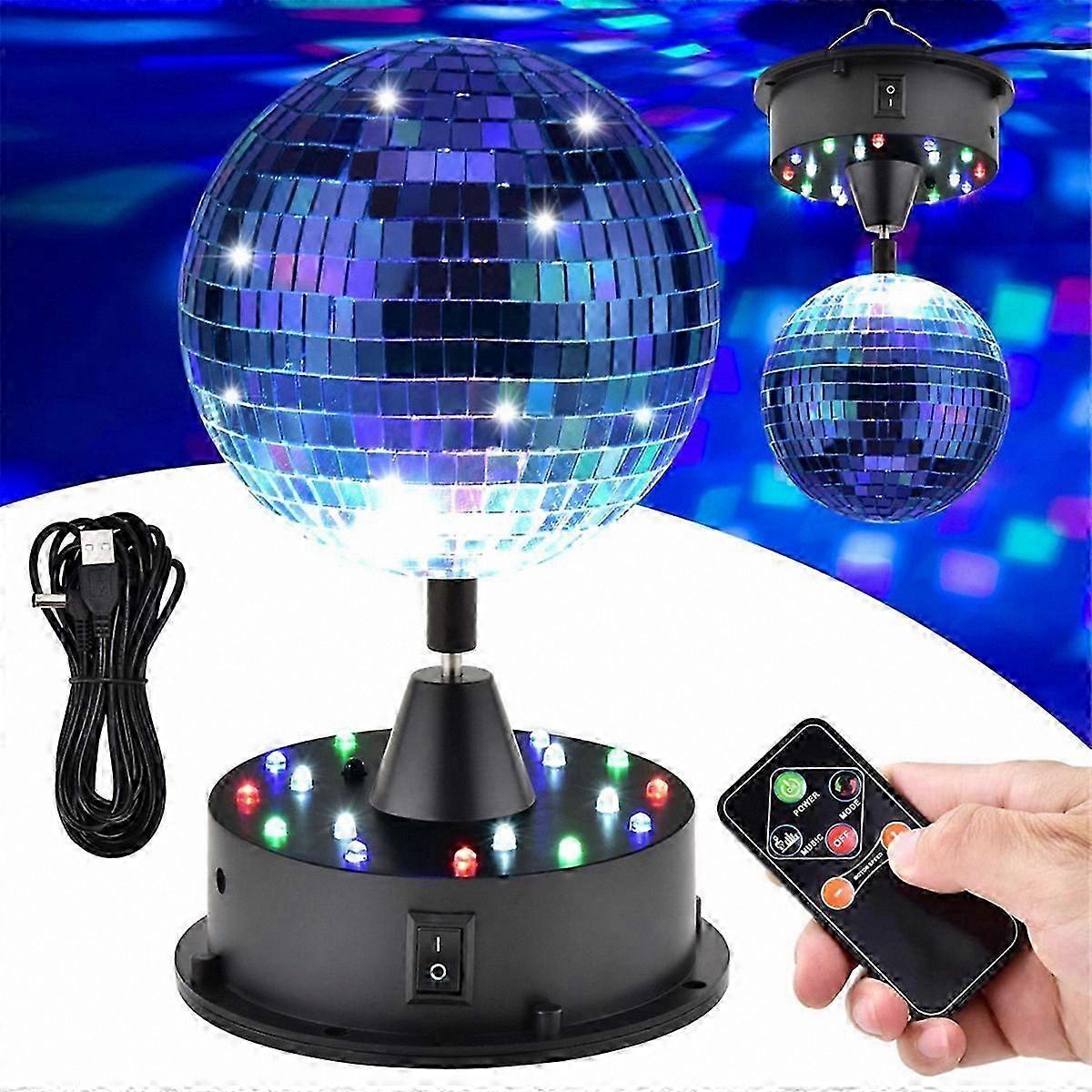 Adjustable Speed 5in Rotating Disco Ball with Remote, 18 LED Party Light, 6-12RPM DJ Effect, Versatile Hanging or Table Use