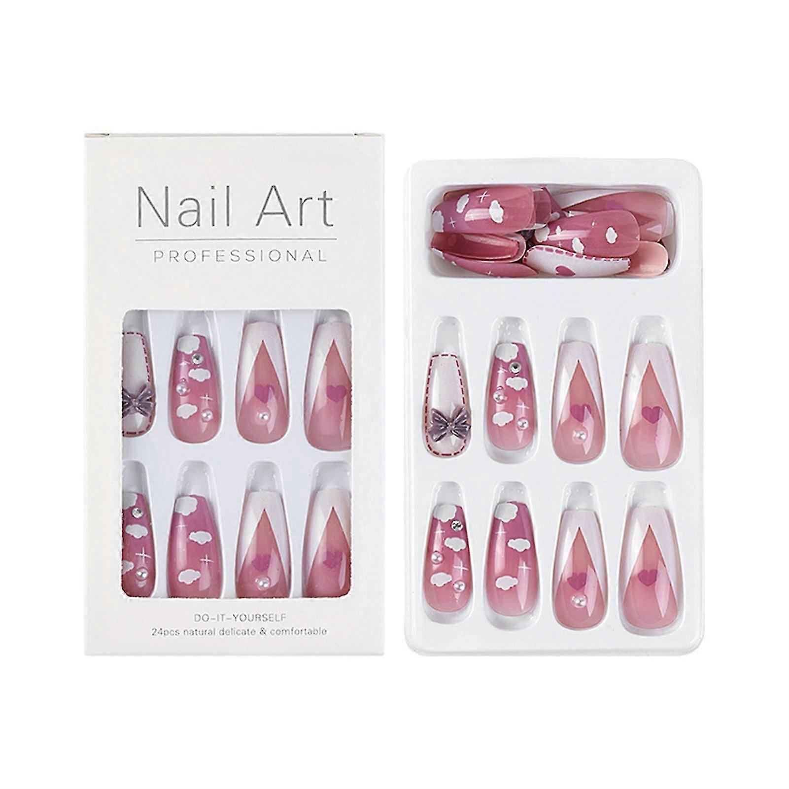 Reusable Pink Nail Art Artificial Nails Unique Trendy Pattern Nail Pieces For Nail Art Beginners Practice