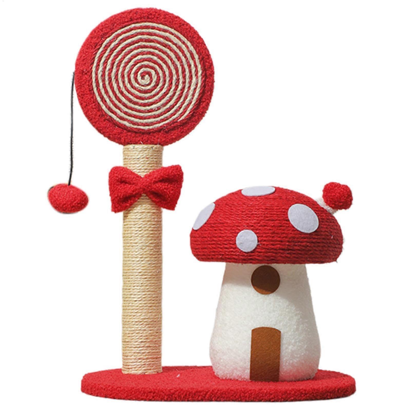 Mushroom Cat Scratcher Climbing Tower Interactive Scratch Post Cat Tree Red Sisal Board Scratcher For Living Room