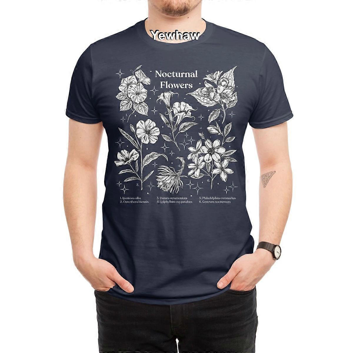 Nocturnal Flowers T-Shirt βοτανική τέχνη vintage εικονογράφηση επιστημονικές ετικέτες ασπρόμαυρα μυστικιστικά αστέρια