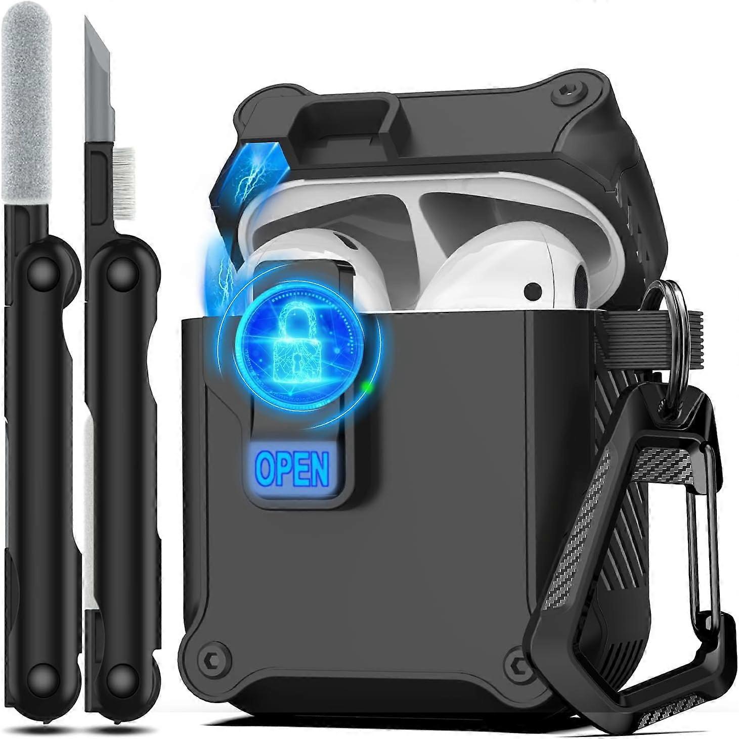 for compatible with Airpods 2nd and 1st Generation Protective Cases Automatic Pop-up with Safety Lock , Full Body