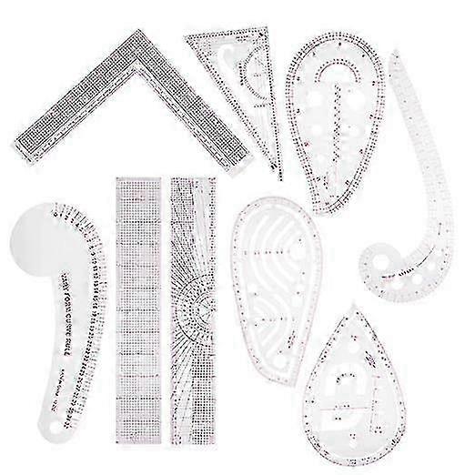 9-piece ruler set for clothing design, pattern making, drawing, and patchwork template