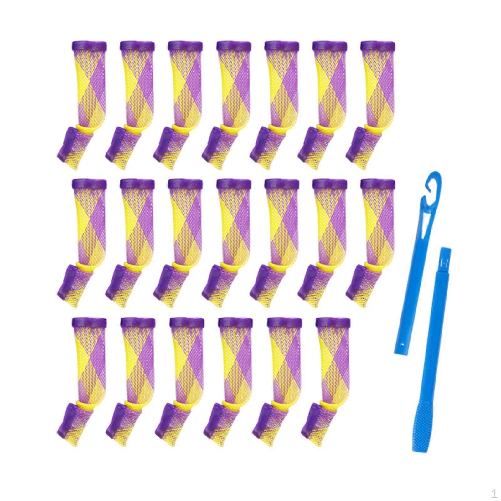 20Pcs Spiral Hair Rollers Styling Kit Comapct Practical with 2 Pieces Hooks No Heat