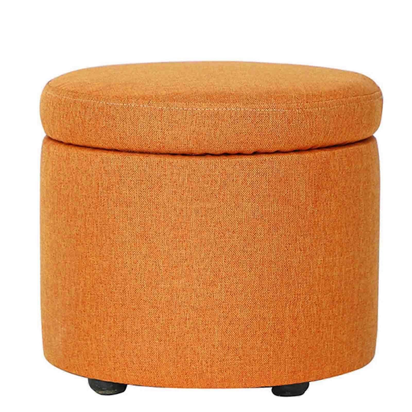 Removable Lid Storage Footstool, Round Fabric Pouf for Living Room, 80kg Load Capacity, Small Shoe Storage Bench