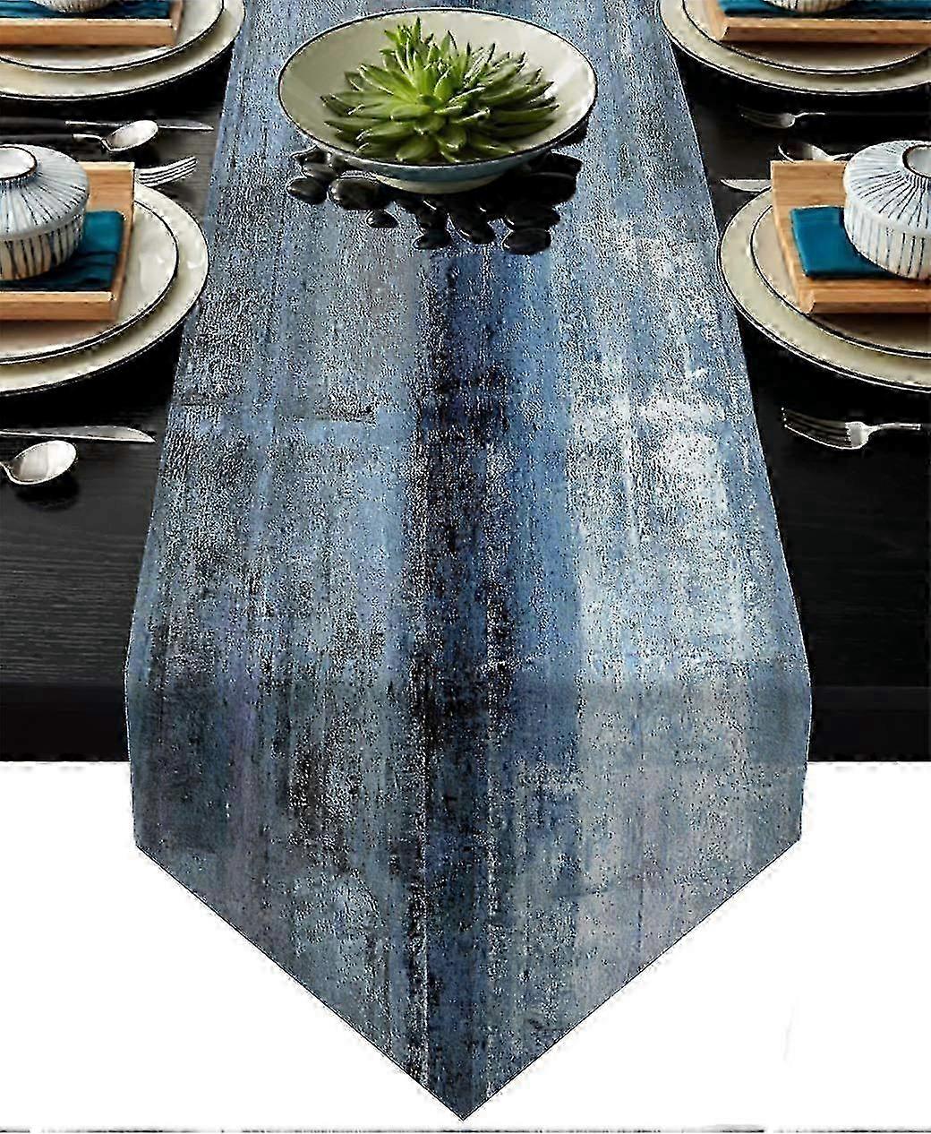 Blue and Grey Table Runner,Abstract Modern Art Burlap Table Runners for Dinner Party Holidays