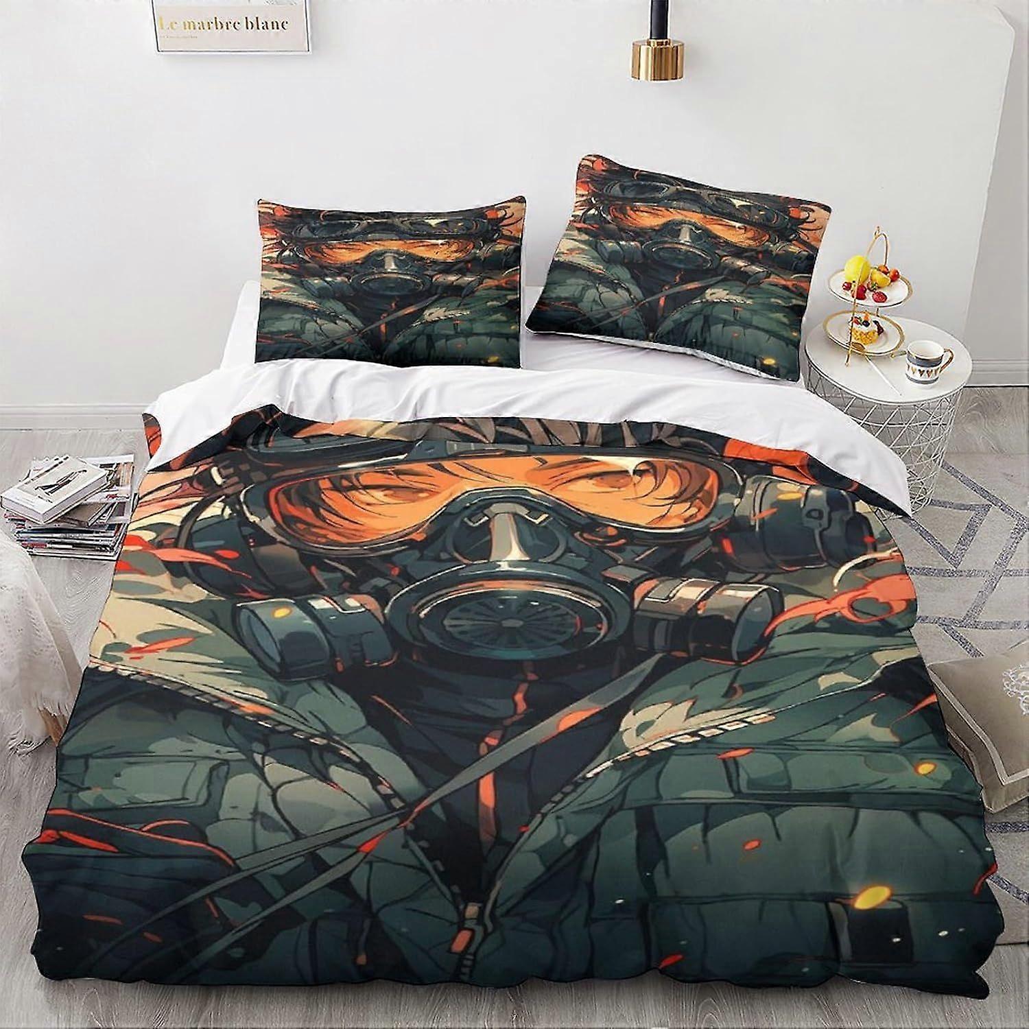 LikeEj Animes و Mangas 3D Fantasy غطاء لحاف وأغطية وسادات ، طقم مفروشات مبطن مطبوع بأنيمي لغرفة النوم - سوبر تنفس هيبوالرجينيك كامل 