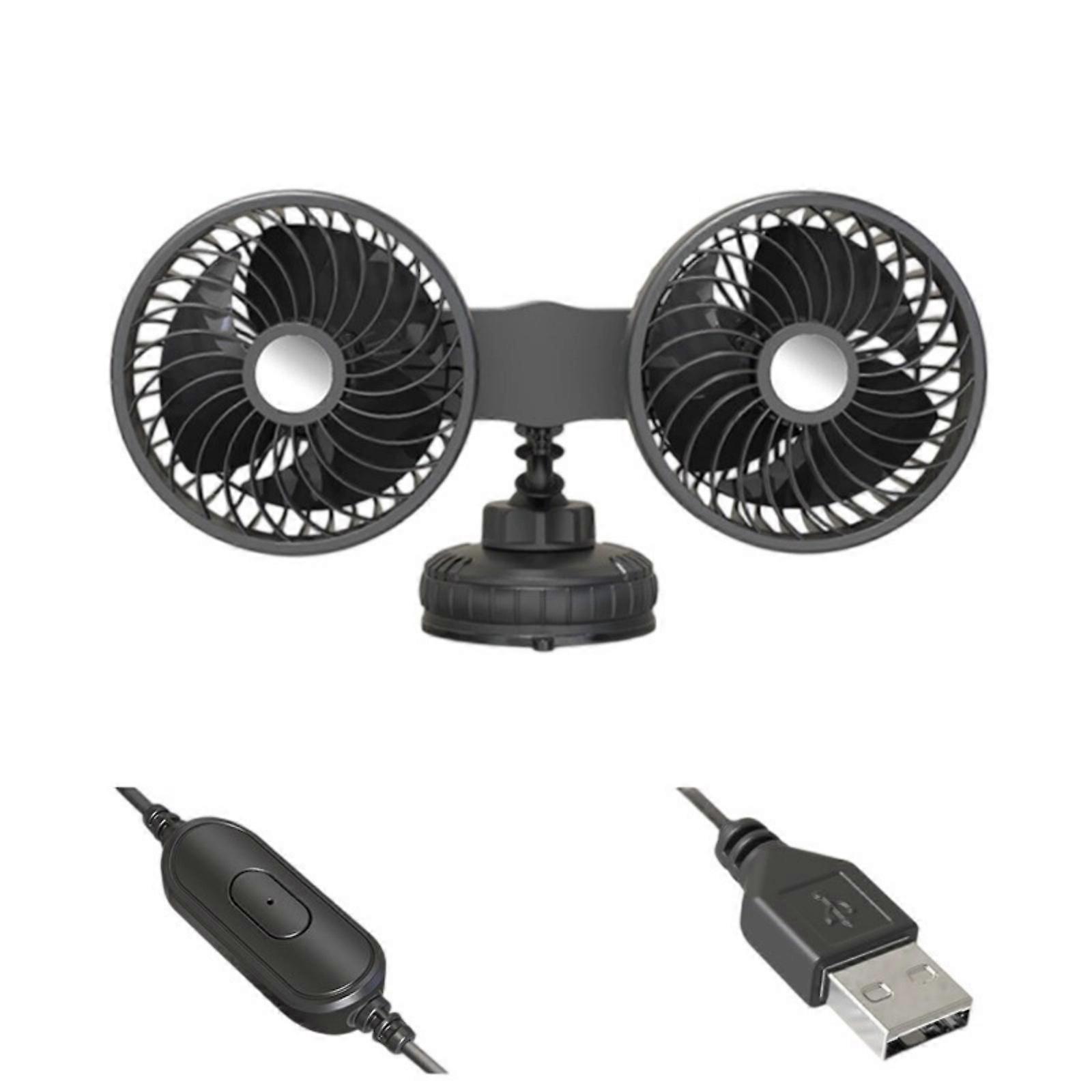 Two Head Adjustable Car Fan With Secure Suction Mount Universal Vehicle Quiet Operation For Long Drives Outdoor Multicolor