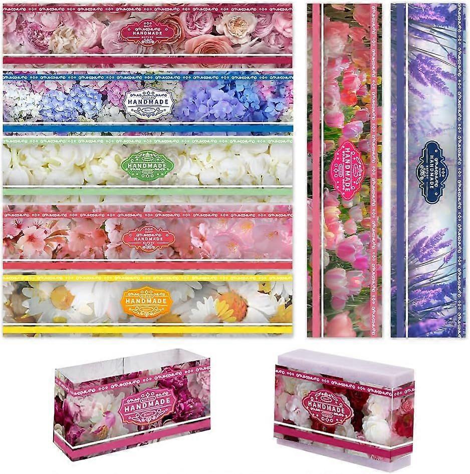 90PCS Flower Wrap Paper Tape 9 Styles Soap Packaging Paper Rectangle Crafts Wrapper Sleeves Covers Vertical Tags for Handmade Soap Lotion Bars Bath Gi