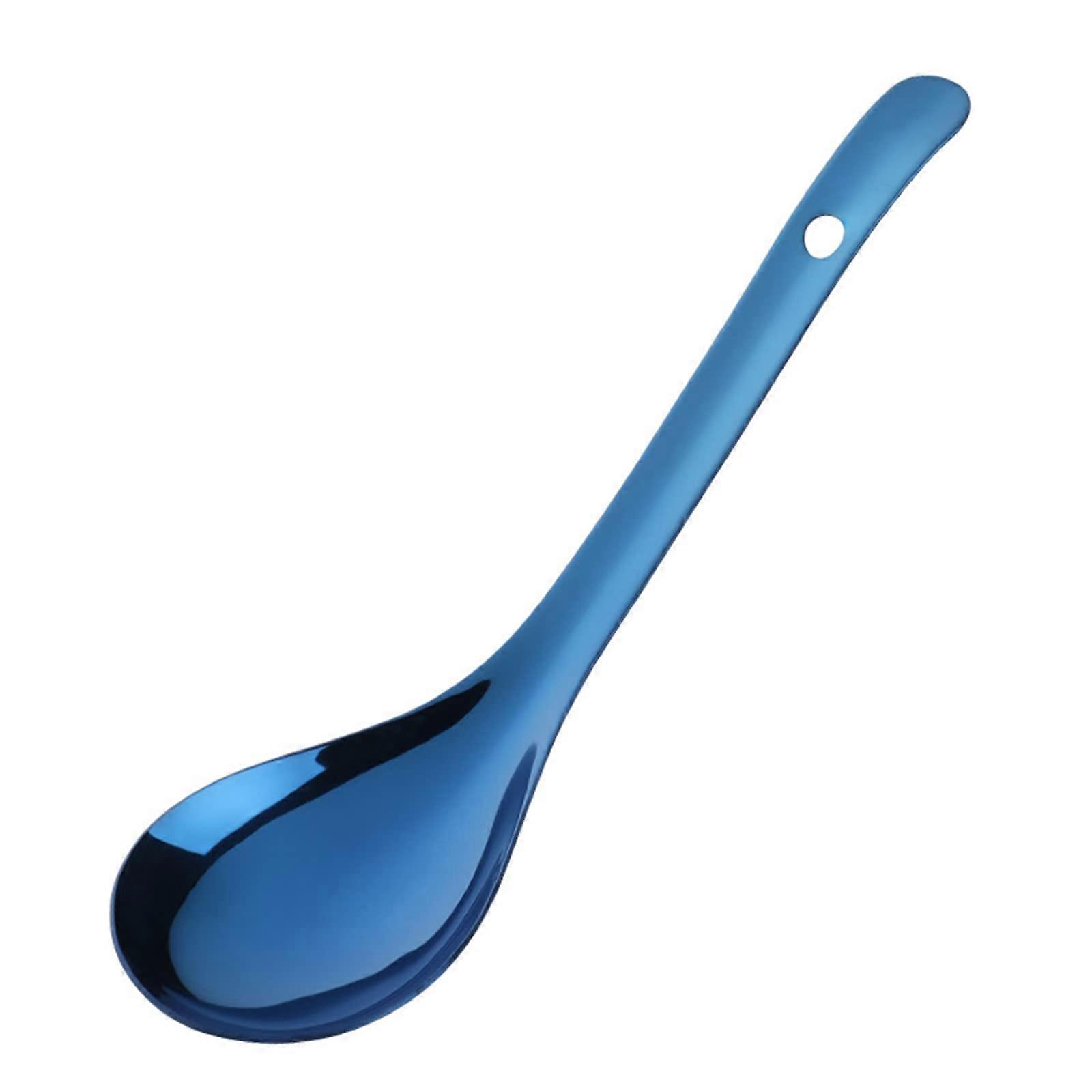Stainless Steel Soup Spoon Heavy Duty Wide Deep Bowl Ergonomic Handle Mirror Finish Blue