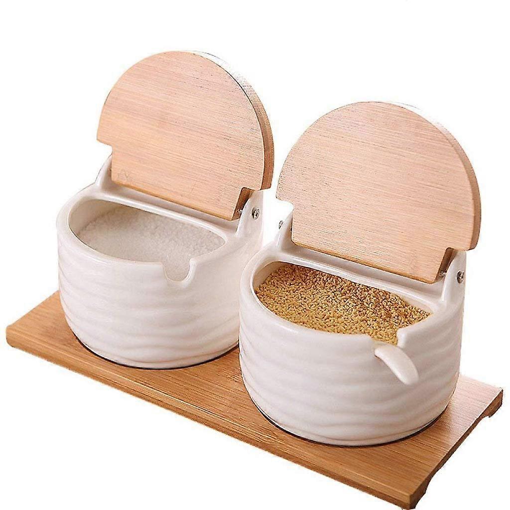 Seasoning Jar Set Ceramic Spice Containers with Tray for Salt Sugar Pepper SpaceSaving Storage