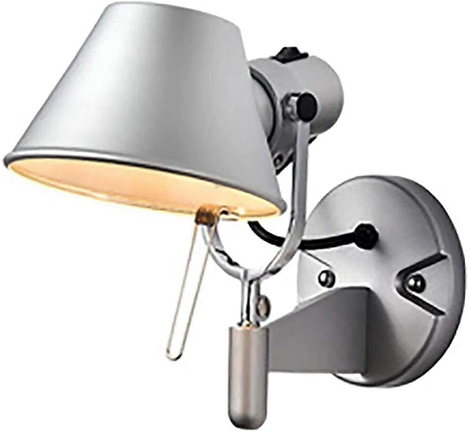 Industrial Wall Lamp Vintage Silver Adjustable Head E27 Socket for Bedroom Bedside Reading