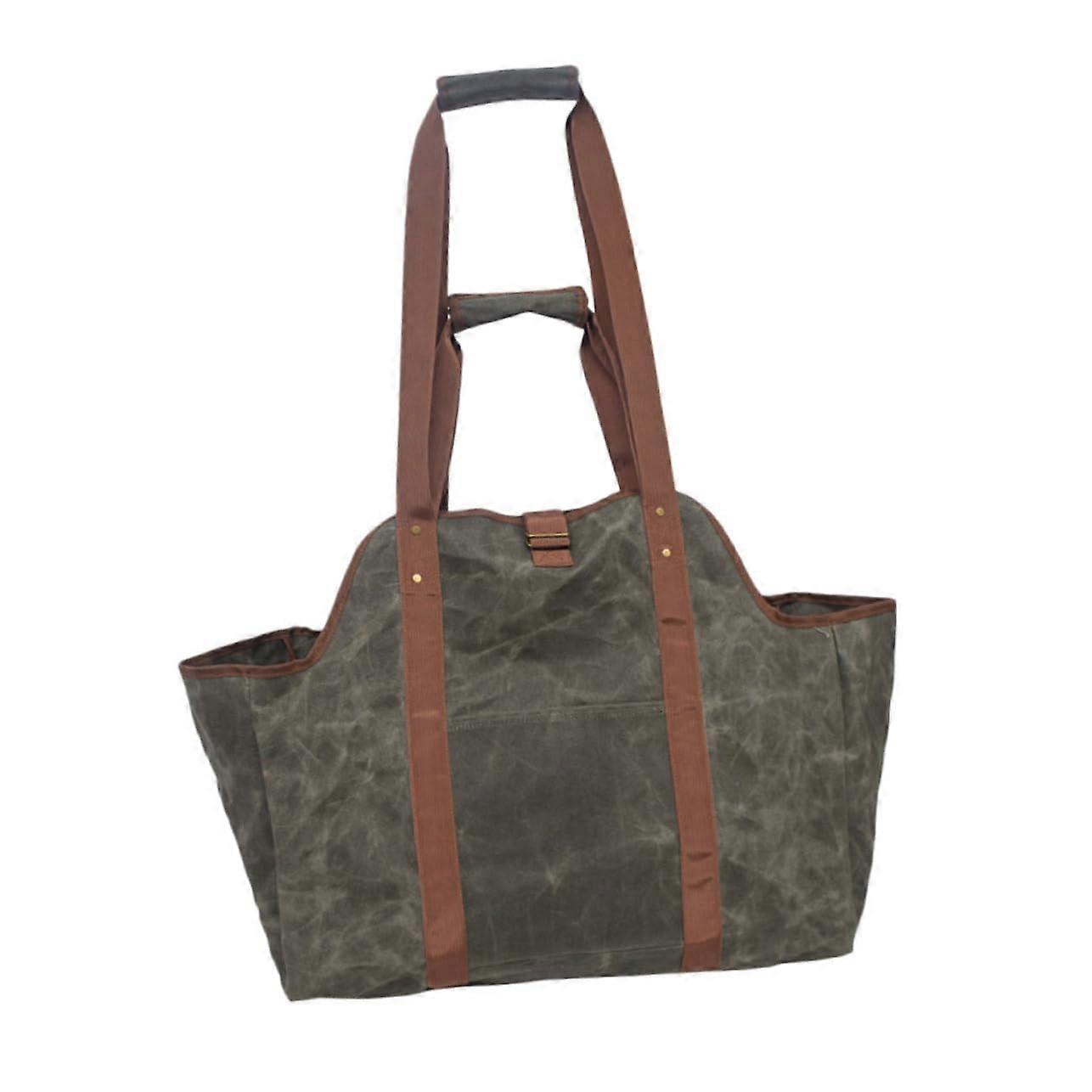 Waterproof Waxed Canvas Firewood Carrier Tote Bag with Large Capacity for Fireplace and Fire Pit