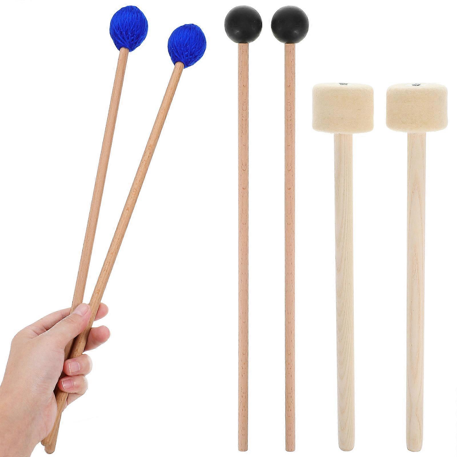 Wood Drumsticks Percussion Set for Drumming 6Pcs Multi Color Mallets