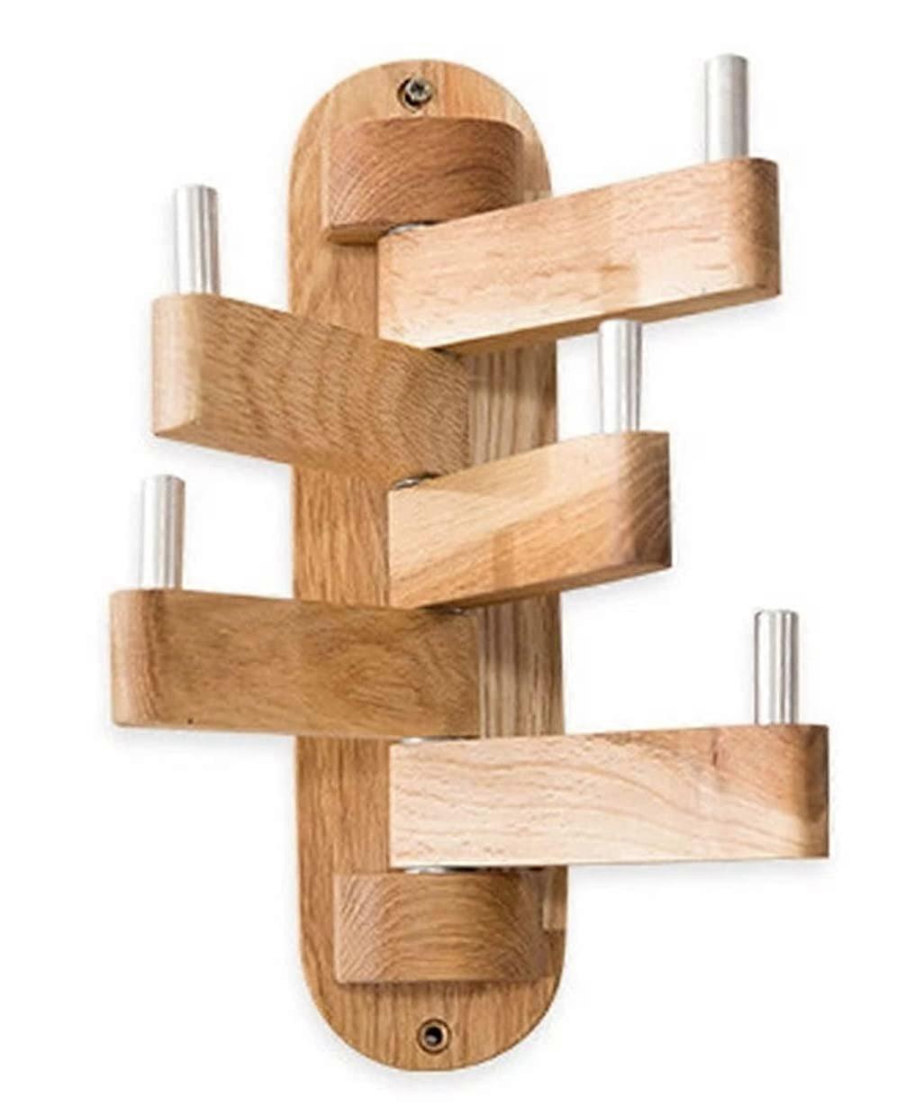 Solid Oak Wall Mounted Coat Rack with 5 Foldable Hooks, SpaceSaving Heavy Duty Wooden Coat Hooks