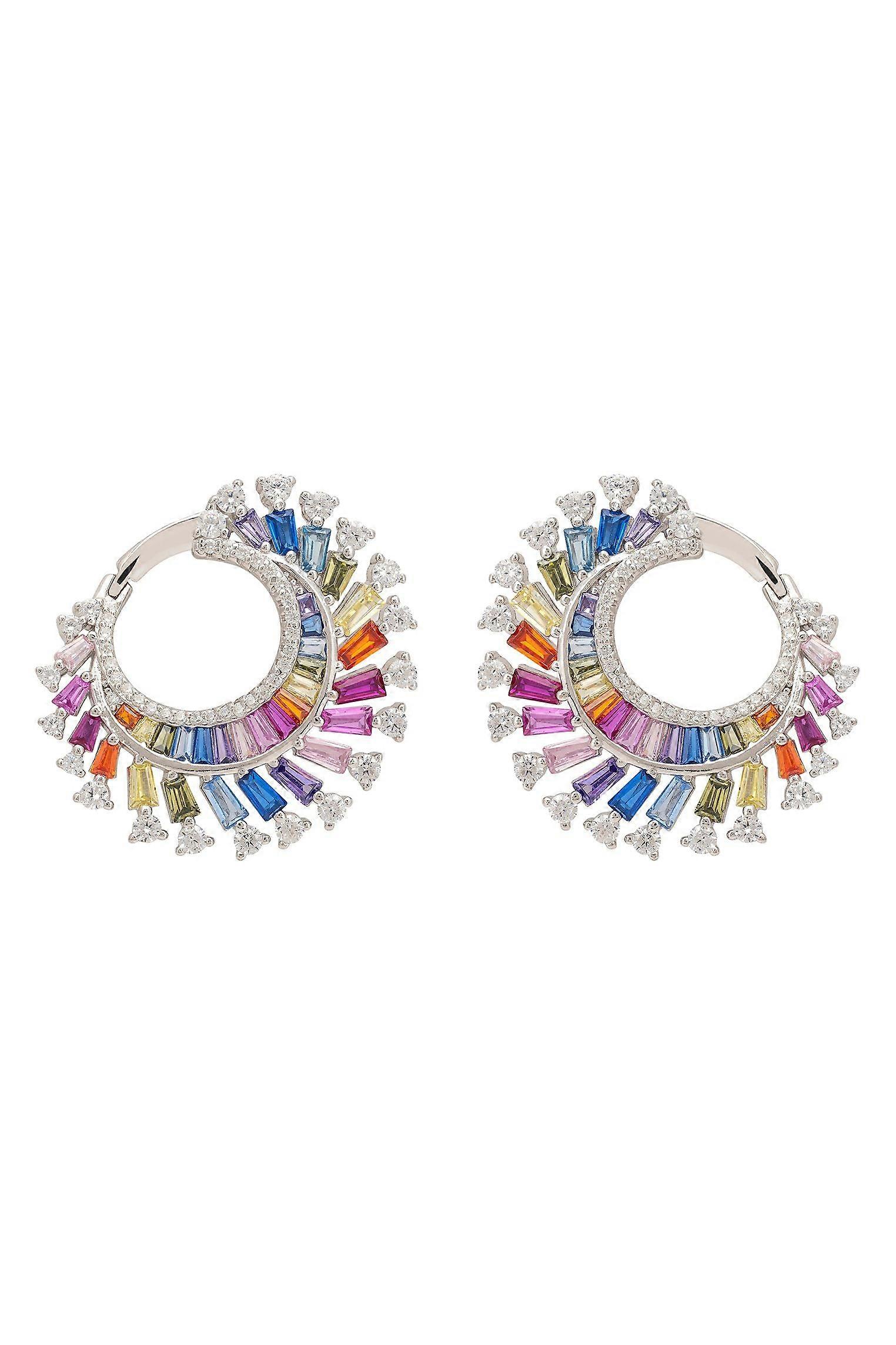 Rainbow Swirl Hoop Earrings Silver