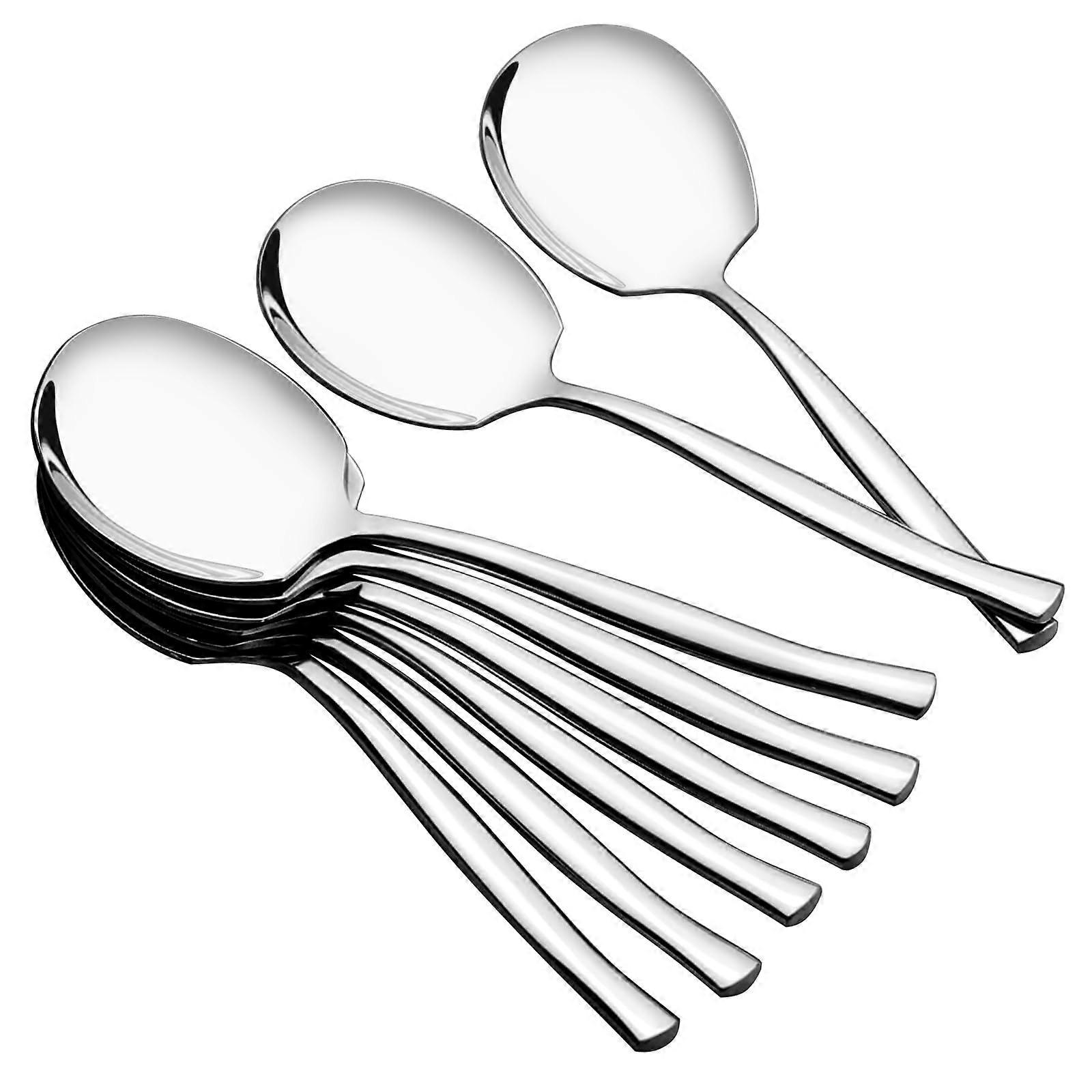 Serving Spoon Set Large Stainless Steel Buffet Spoons 8 Pack with Ergonomic Curved Handles