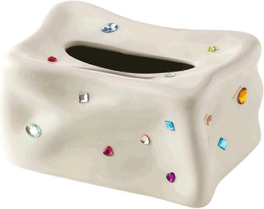 Ceramic Tissue Box Cover White Rectangular Holder for Stylish Home Decor and Easy Clean Surface
