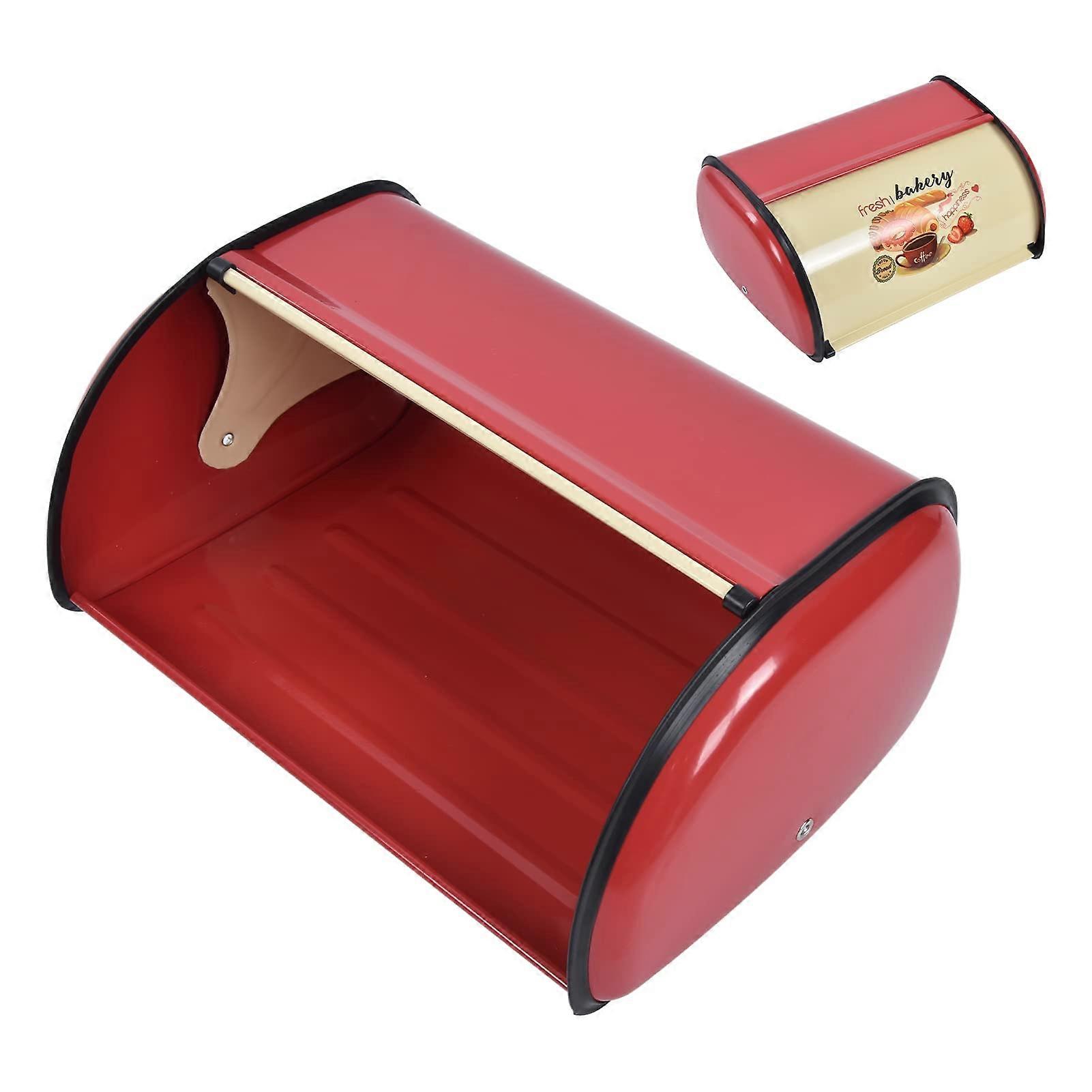 Large Capacity Red Metal Bread Box with Smooth Roll  Lid for Kitchen Countertop Storage