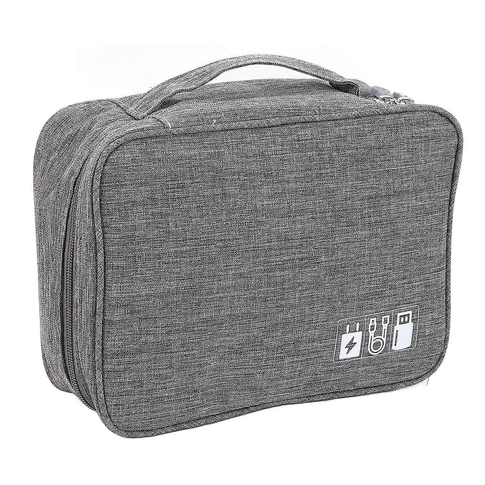 Electronics Organizer Case with Clear Cable Organization for Travel, Multiple Pockets, Gray Bag