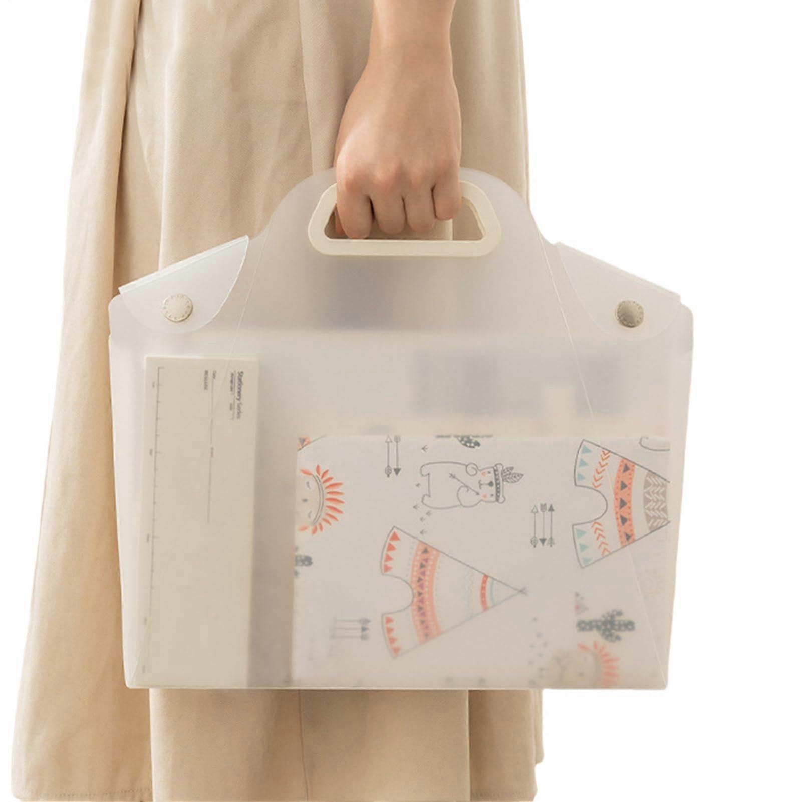 Clear Document Folder with Handle, Waterproof Transparent File Organizer, Secure Button Closure for School and Office