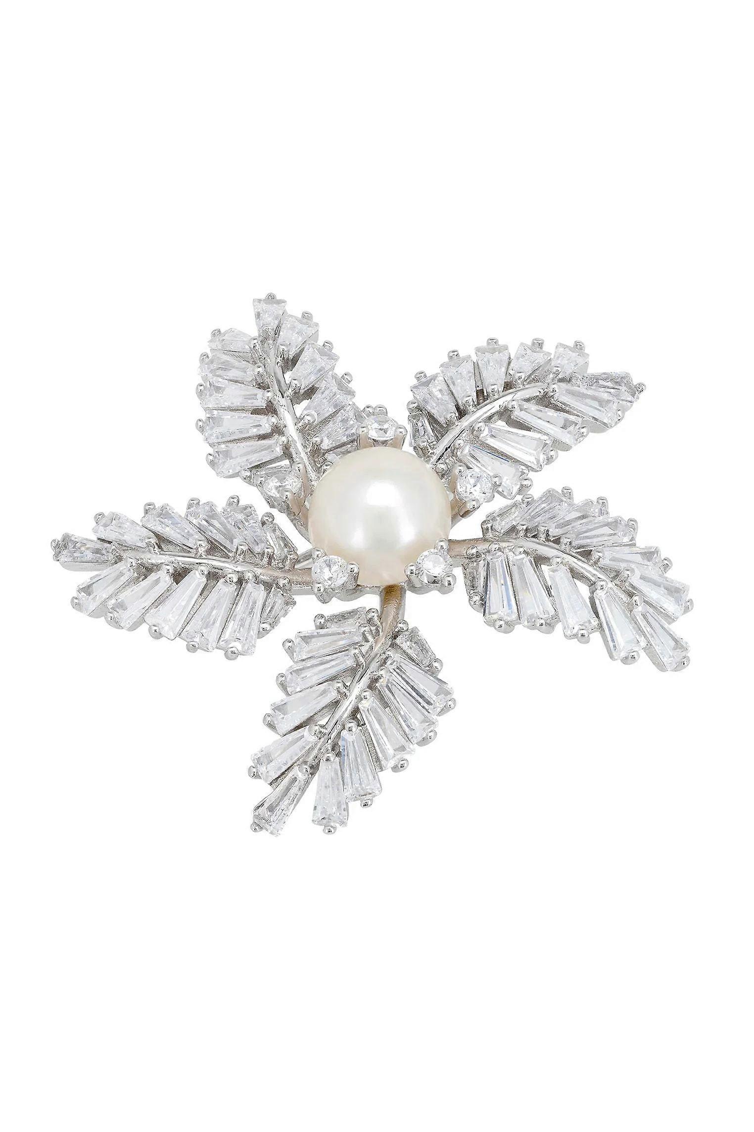 Latelita 纯银星花珍珠女式胸针 - 直径 4.0 厘米