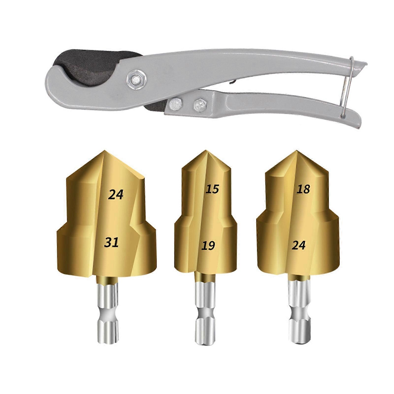 Precise Pipe Reaming Drills Bit Chamfer Tool Set, 3Pieces, Durability Cutting Bit for Efficient Work