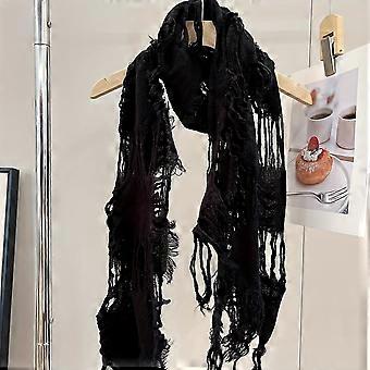 Lenço vintage preto com franjas para mulheres – Xale leve e macio com franjas, perfeito para todas as estações, ideal para usar sozinho ou em camadas.