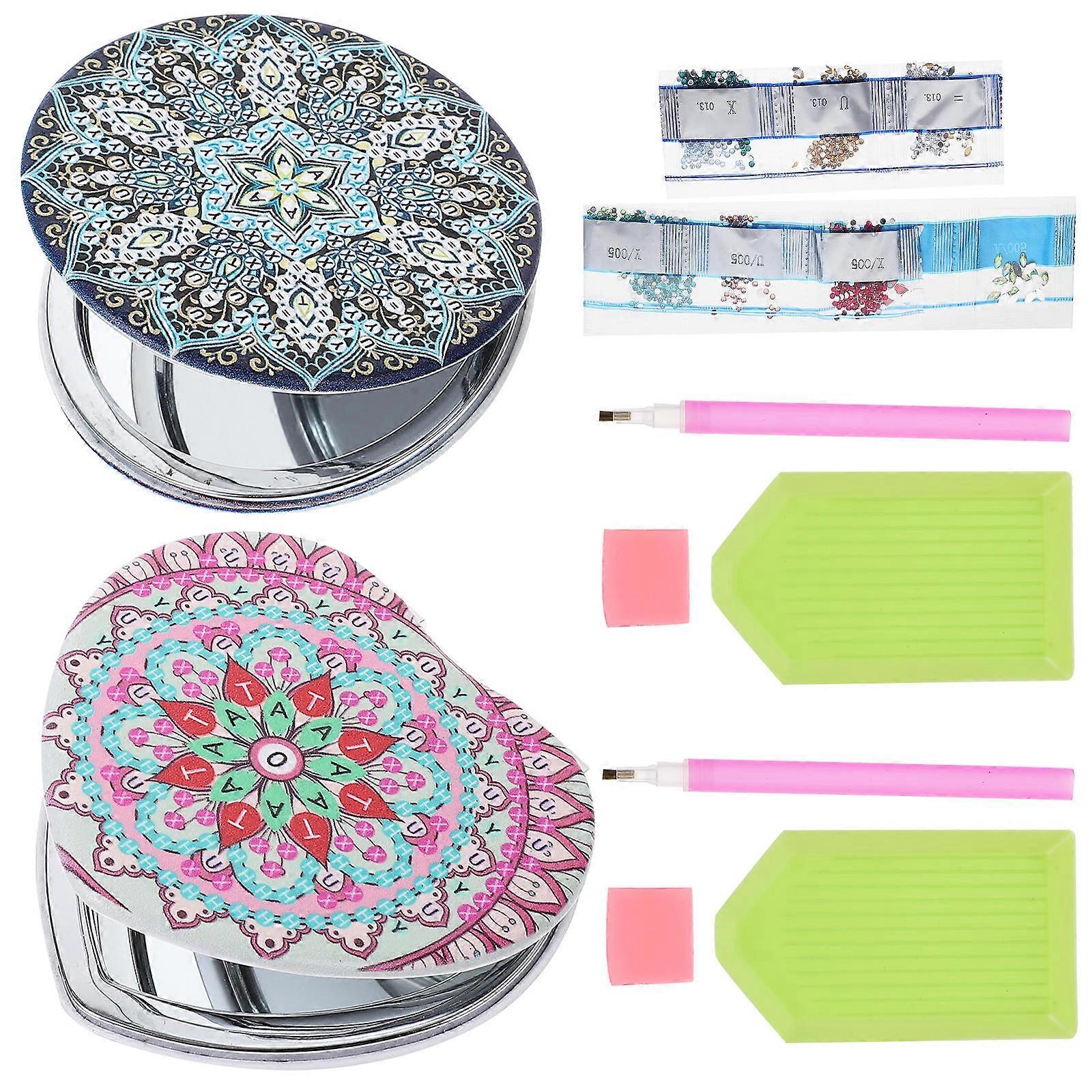 DIY Rhinestone Flower Folding Mirror for Compact Makeup 2Sets Small Mirrors