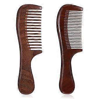2 Pcs Sandalwood Comb Set Wide and Fine Tooth Comb Wooden Detangling Anti-static