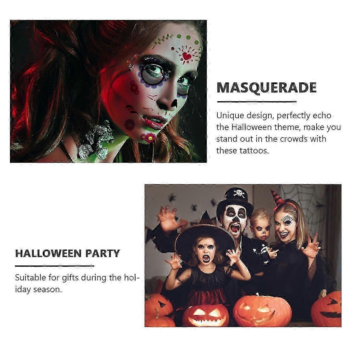 Halloween Temporary Face Tattoos, 9 Sheets Assorted Color