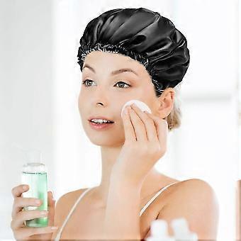Cuffie notturne per la cura dei capelli - Cuffia regolabile a doppio strato, cuffia da doccia nera impermeabile | Cuffie notturne impermeabili ingrandite, fascia per capelli, cuffia regolabile per capelli
