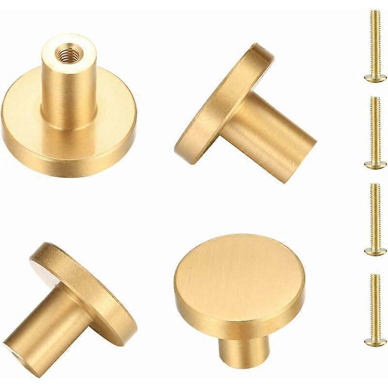 Solid Brass Round Door Knobs, Furniture Knobs, Kitchen Dresser Cabinet Drawer Knobs, Single Hole Gold Handle - 4 [MI]