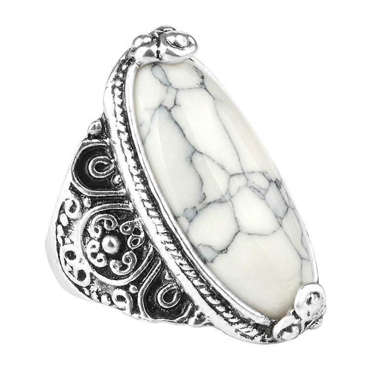 Oval Turquoise Flower Ring , Ring Size:10