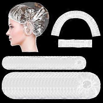80PCS Large Disposable Shower Caps with 20pcS Ear Shower Caps,  Waterproof Plastic Hair Caps for Shower, Coloring Hair, Conditioning in Home Hotel Tra