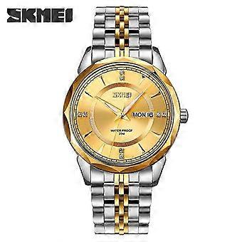 Skmei Fashion Solid Stainless Steel Men's Watch Double Calendar Waterproof Business Casual Quartz Watch 26-27