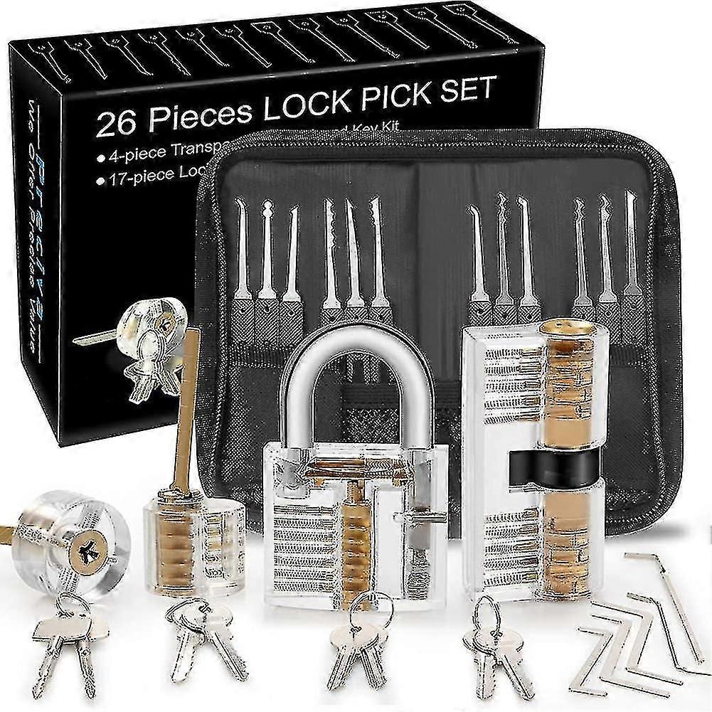 Lock Picking Kit, 26-piece Lock Picking Kit, Practice Tools With 4 Clear Locks--