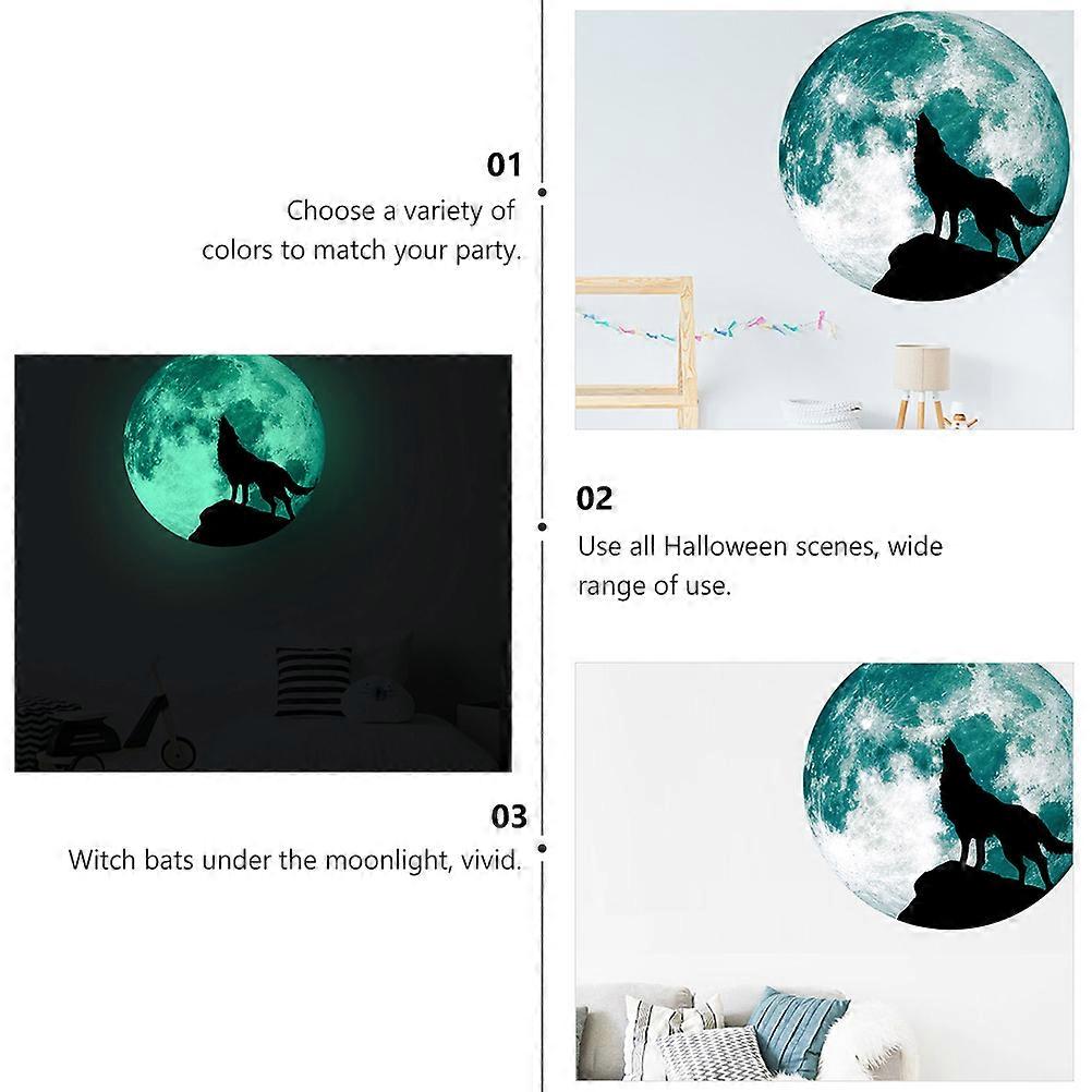 Halloween Wall Decal Moon and Wolf Pattern with Glow Effect 1Pcs