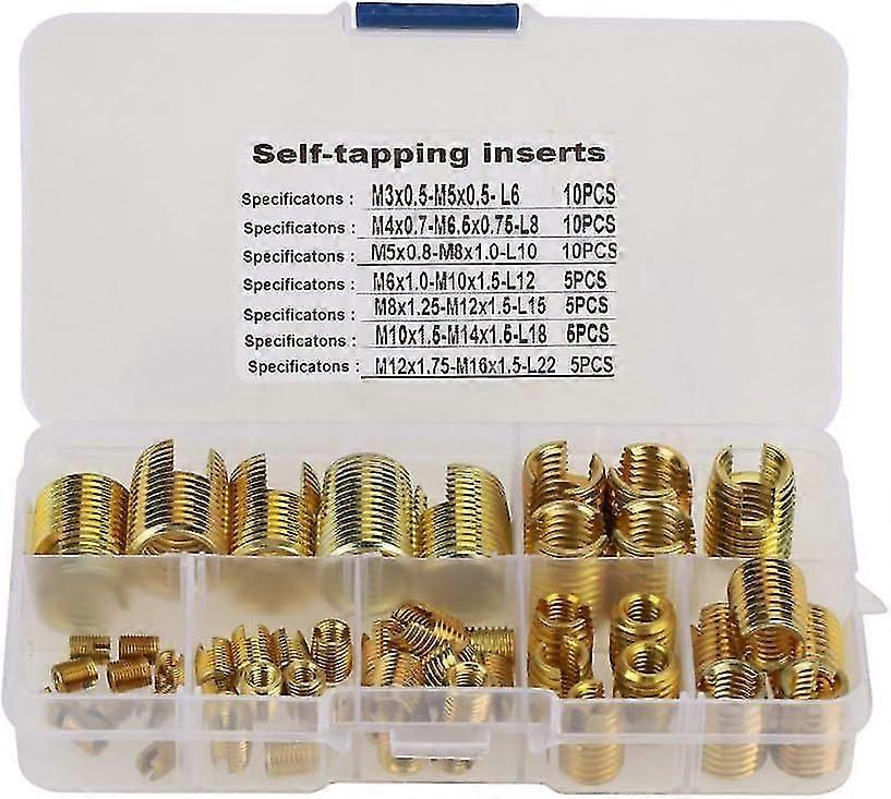 Self Tapping Threaded Inserts, 50pcs M3-m12 Carbon Steel Thread Slotted Inserts Combination Set Repair Thread Tool