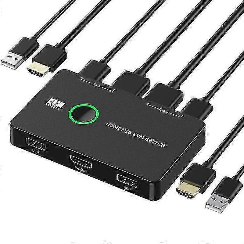 KVM Switch 2 Port Box USB and HDMI-Compatible Switch compatible with 2 Computers
